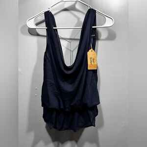 NWT Elegant Navy Blue/ Gold Chain Women's Top